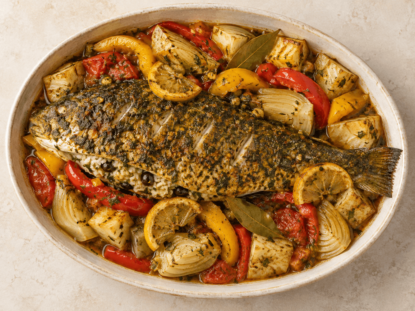 Poisson farci — Illustration culinaire générée par IA
