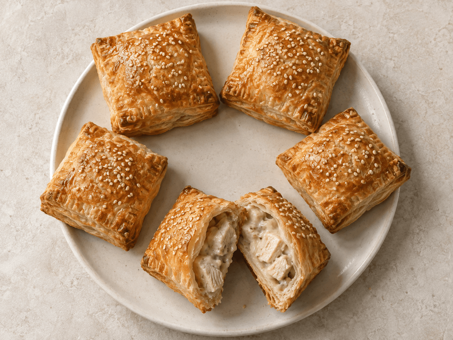 Feuilletés salés au poulet — Illustration culinaire générée par IA