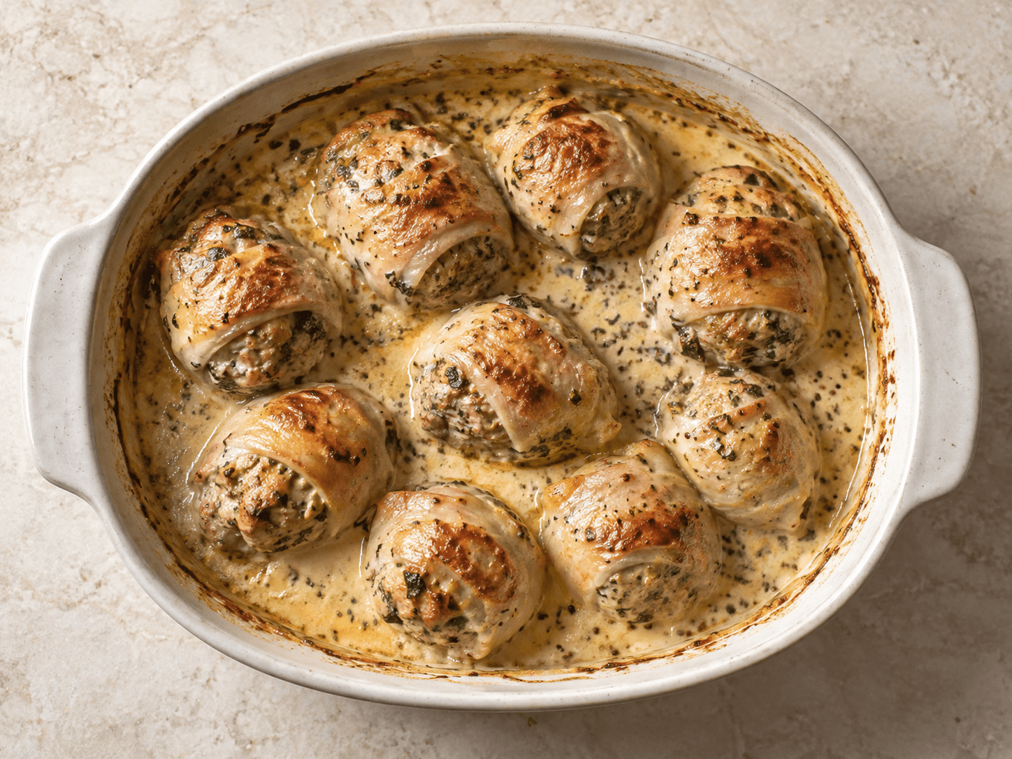 Gratin de roulés de dinde — Illustration culinaire générée par IA