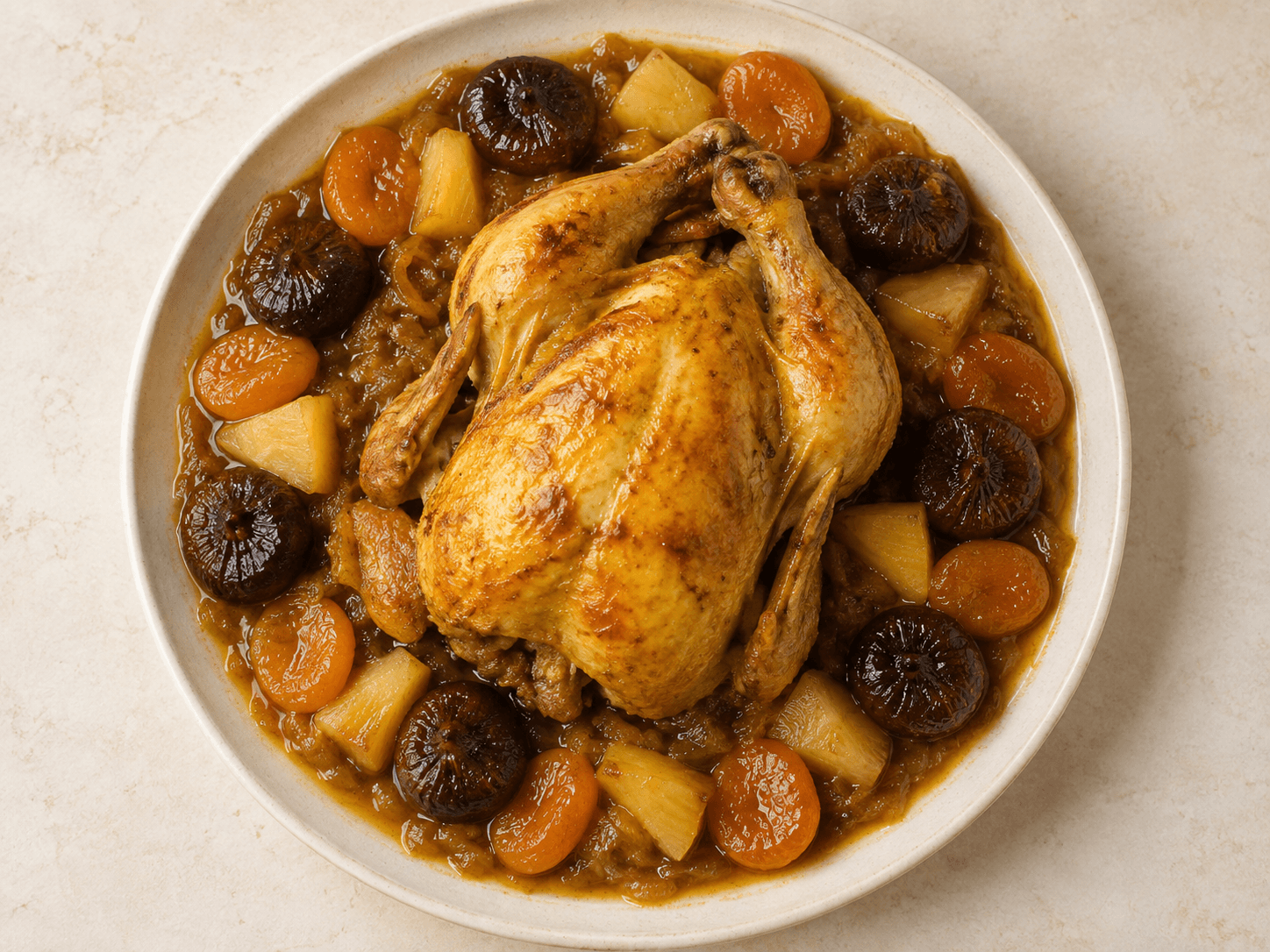 Poulet fermier aux fruits confits — Illustration culinaire générée par IA