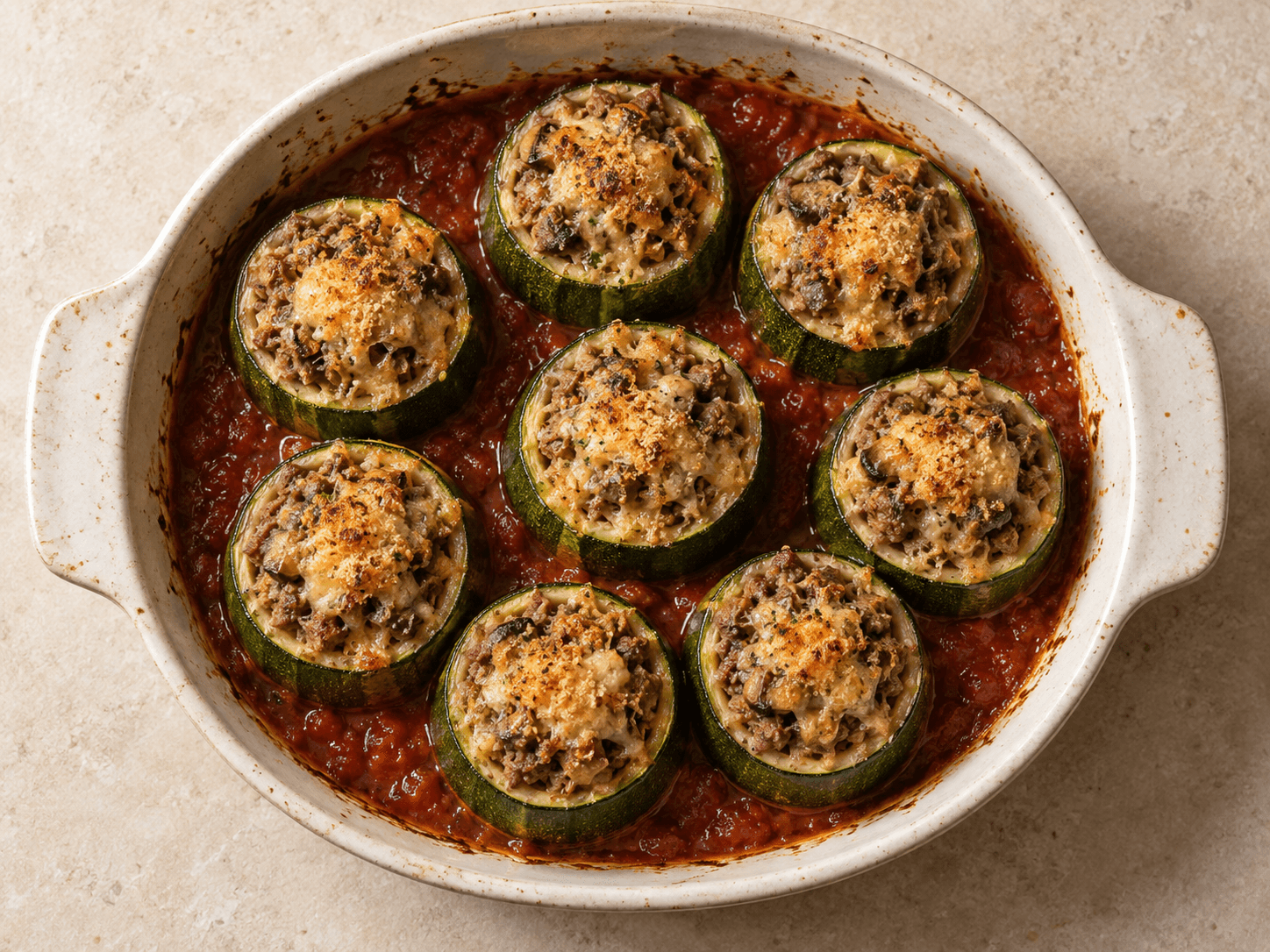 Gratin de courgettes farcies — Illustration culinaire générée par IA