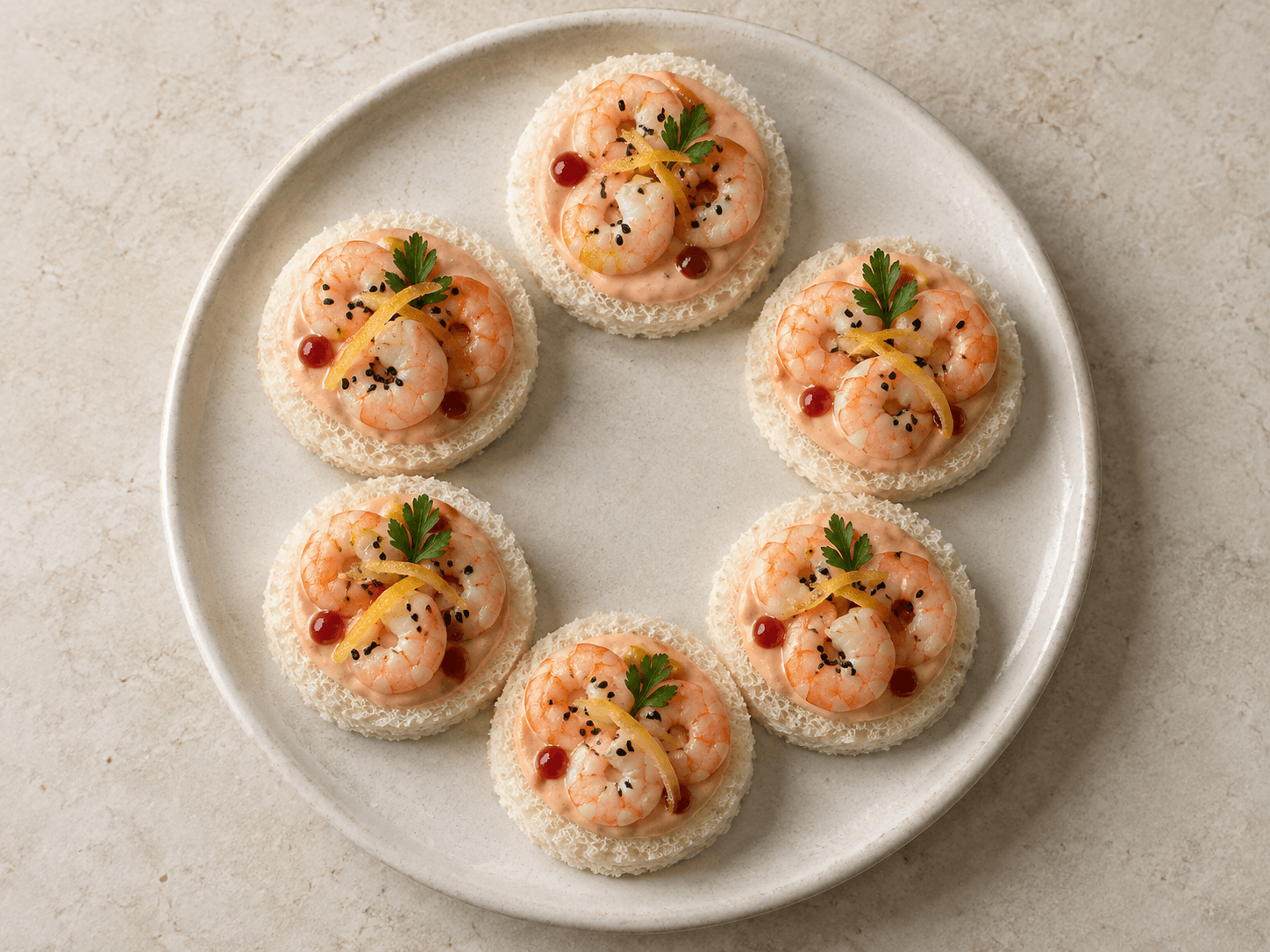 Canapés aux crevettes — Illustration culinaire générée par IA