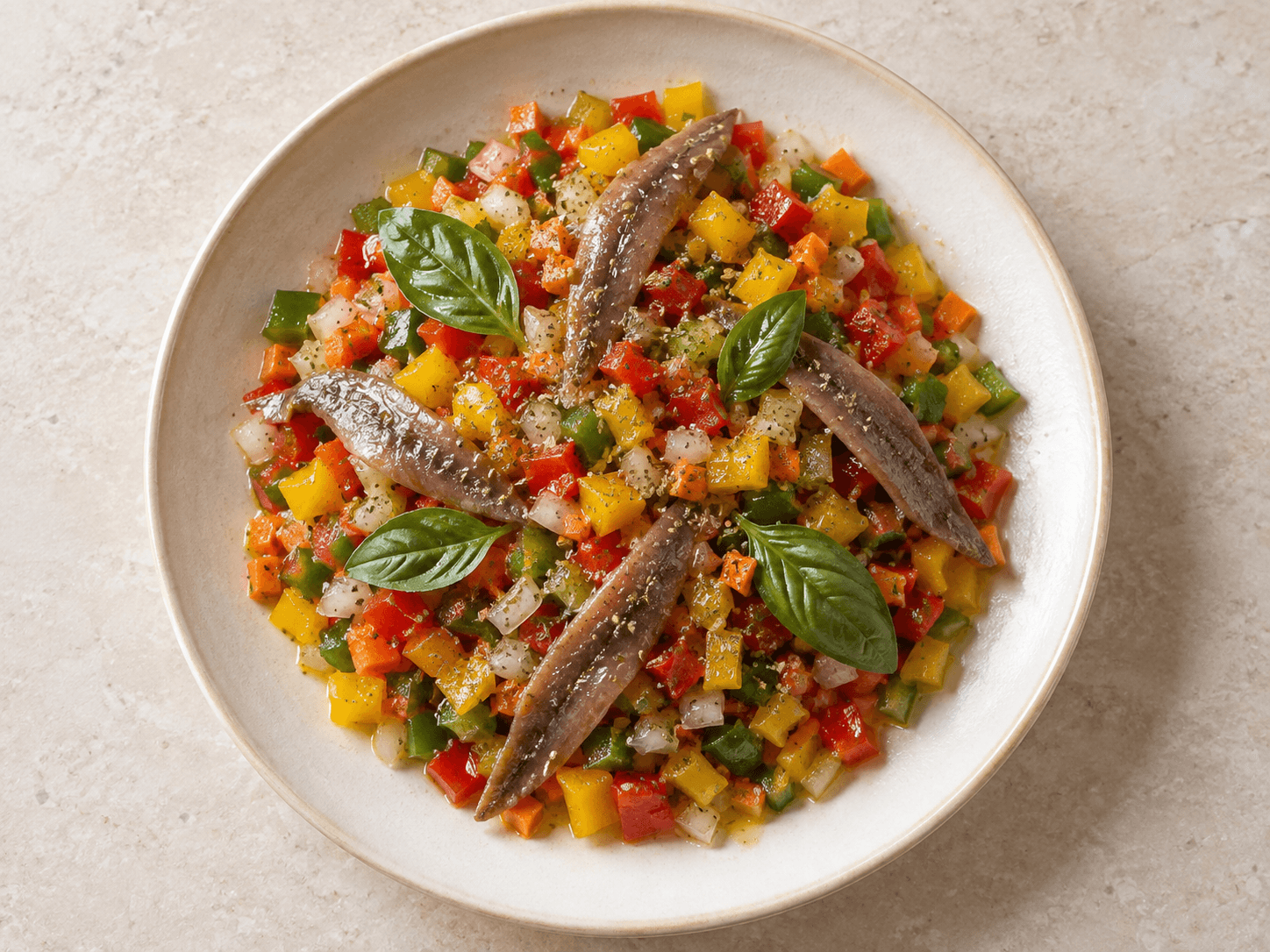 Salade de poivrons aux anchois — Illustration culinaire générée par IA