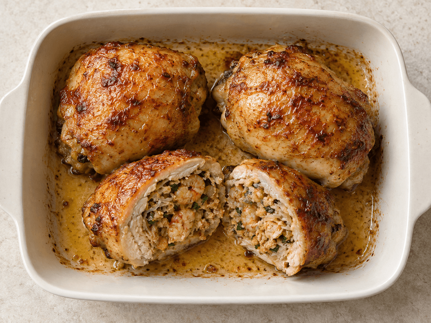 Cuisses de poulet farcies aux crevettes — Illustration culinaire générée par IA