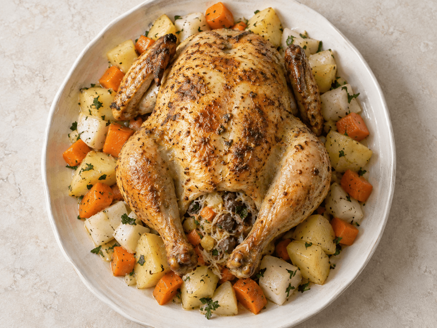 Poulet farci aux légumes — Illustration culinaire générée par IA