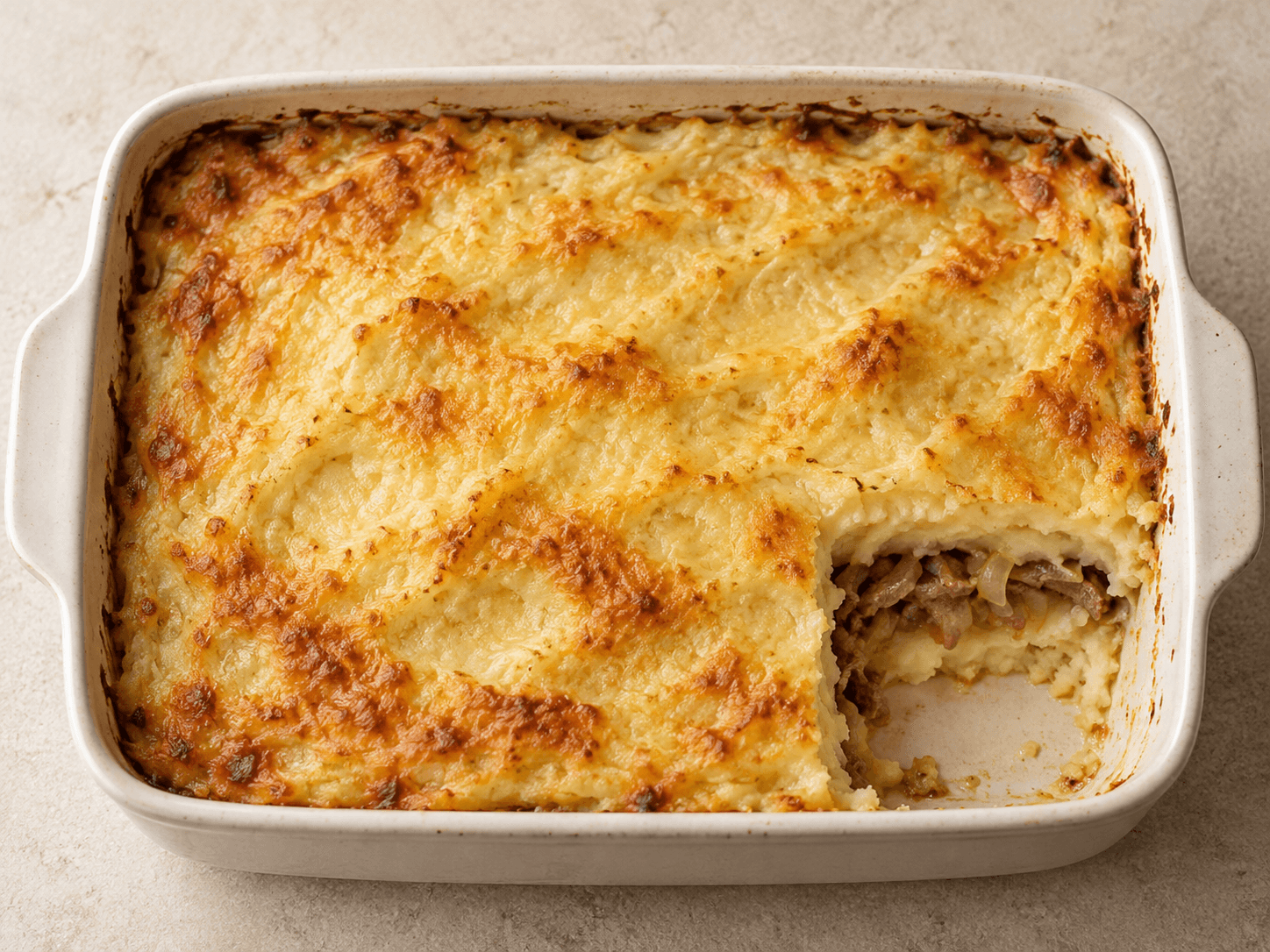 Gratin aux pommes de terre et aux tranches de viande — Illustration culinaire générée par IA